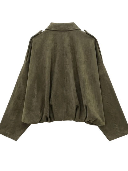| Krótka kurtka zamszowa w stylu retro