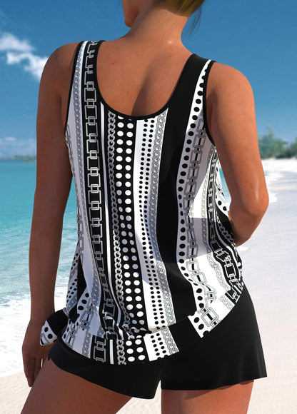 Elegancki tankini z wysokim stanem z tropijnym wzorem